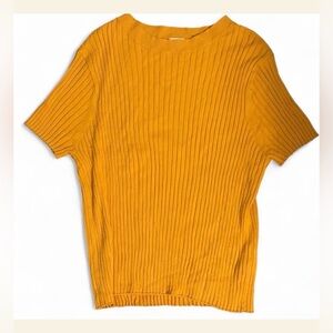 Garage Mustard Short Sleeve Ribbed Top